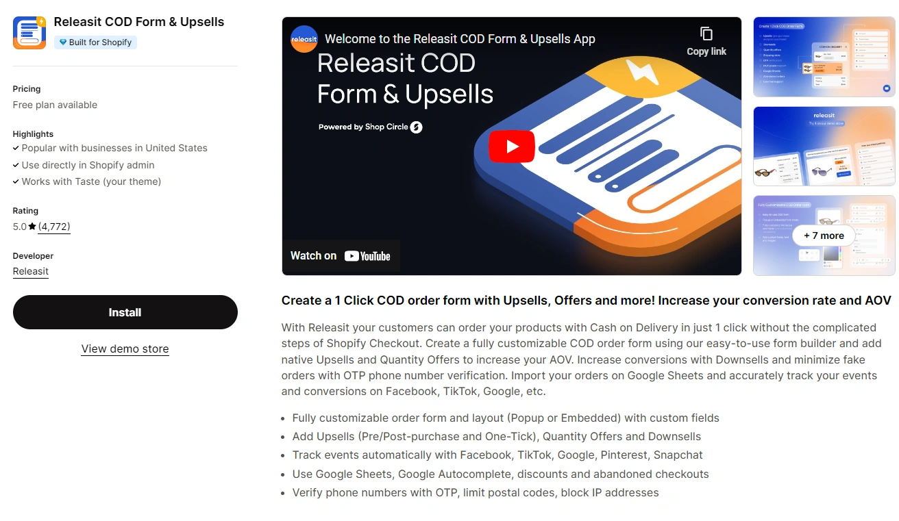 Releasit COD Form & Upsells